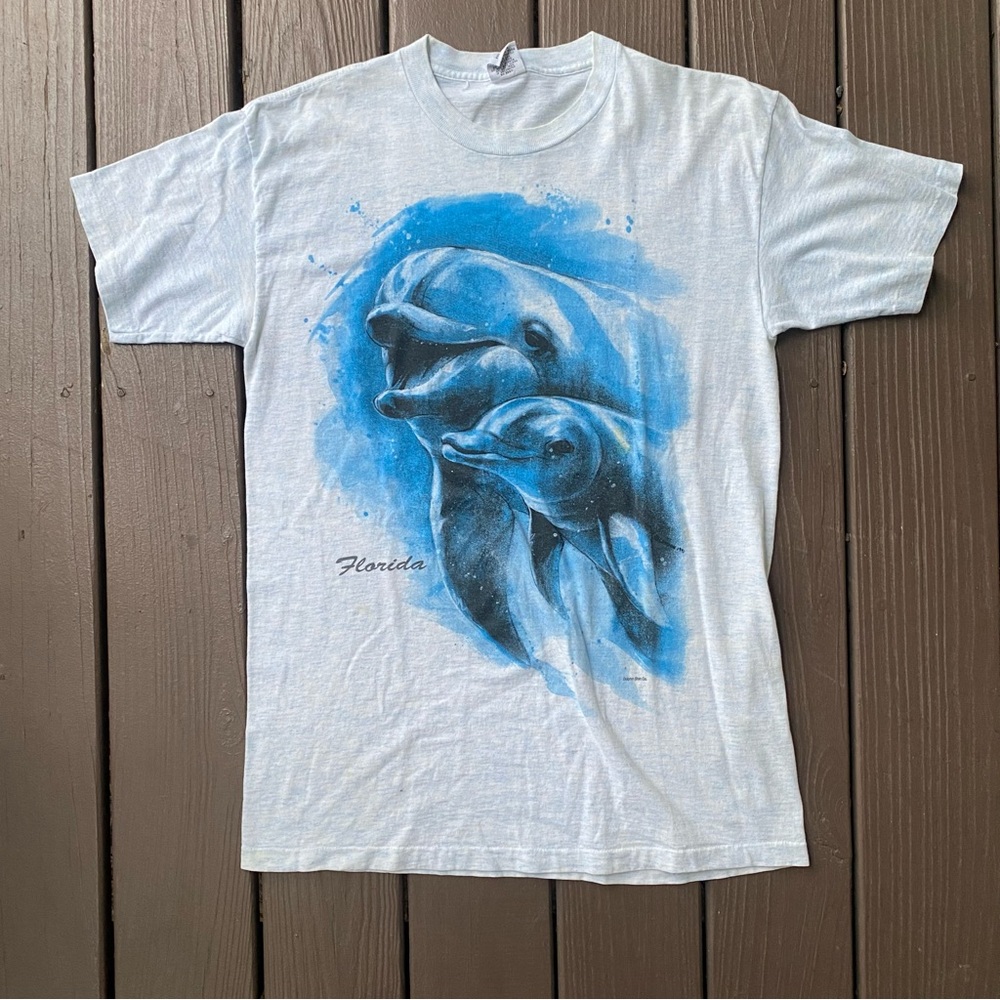 VTG Dolphin Shirt Company Dolphin Mom & Calve Single Stitch T-Shirt Sz Large USA